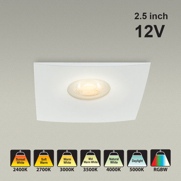 VBD-MTR-12W Recessed LED Light Fixture, 2.5 inch Square White