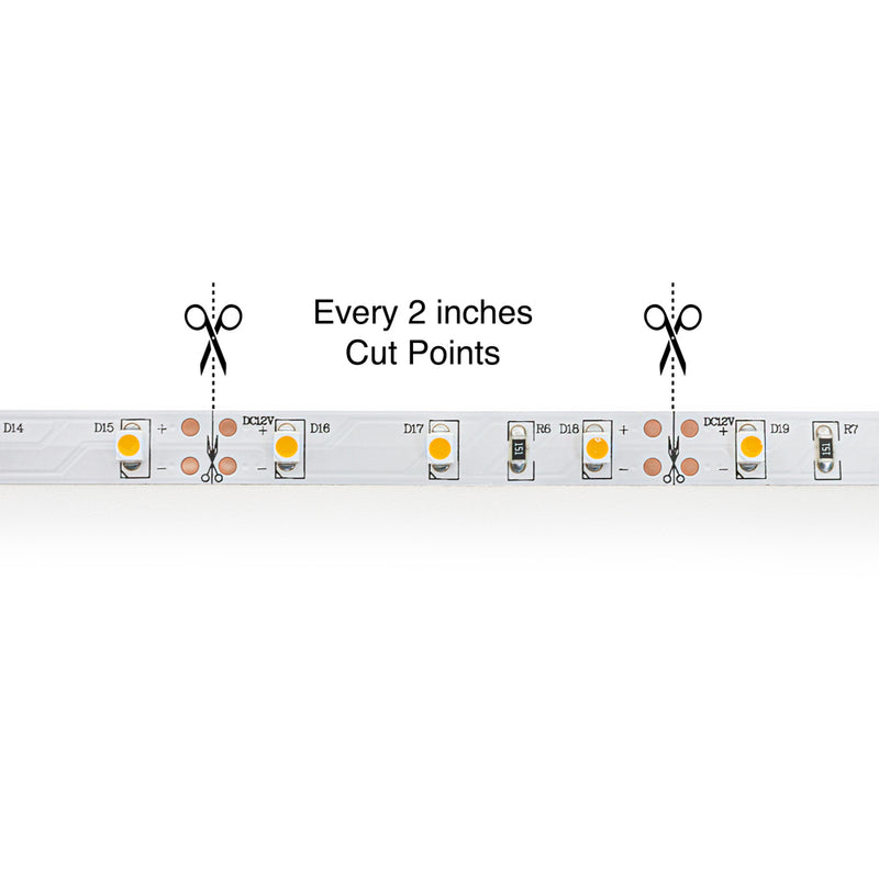 5M(16.4ft) Indoor LED Strip 3528, 12V 1.5(w/ft) 126-144(Lm/ft) 60(LEDs/m) CCT(2K, 2.4K, 8K ) - ledlightsandparts