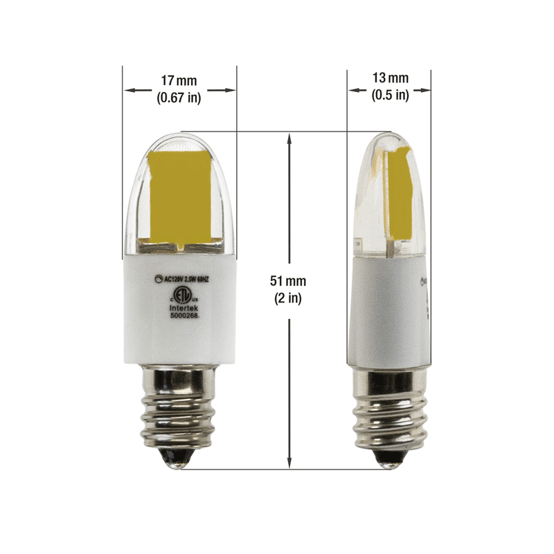 E12 LED Bulb COB, 120V 2.5W 6000K(Cool White) - ledlightsandparts