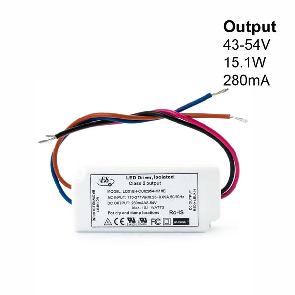 ES LD018H-CU02854-M18E Constant Current LED Driver, 280mA 43-54V 15W max - ledlightsandparts