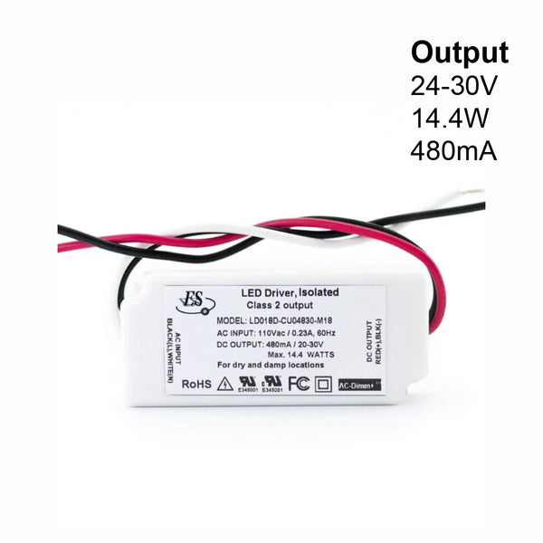 ES LD018D-CU04830-M18 Constant Current LED Driver, 480mA 24-30V 14.4W - ledlightsandparts