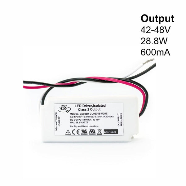 ES LD028H-CU06048-M28E Constant Current LED Driver, 600mA 42-48V 28W max - ledlightsandparts