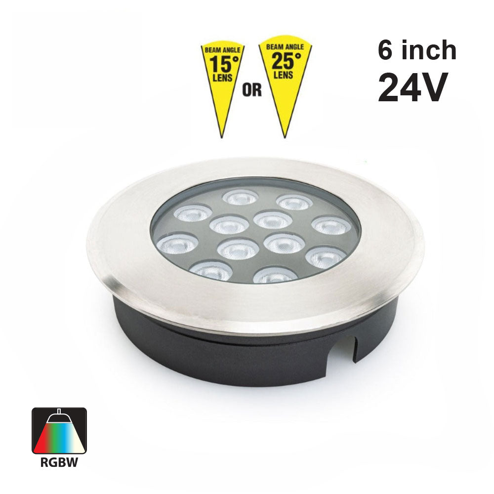 6 inch Dia Round Shallow Recessed In Ground Light 24V 15W RGBW