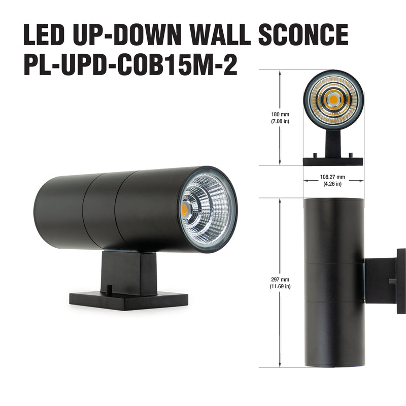 PL-UPD-COB15M-2 Wall Light Up Down Cylindrical, 100-277V 30W 3000K(Warm White) - ledlightsandparts