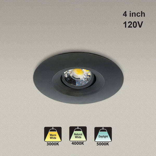 4 inch Round Recessed Light Gimbal with Selectable Color Temperature (3CCT) 120V 8W Black