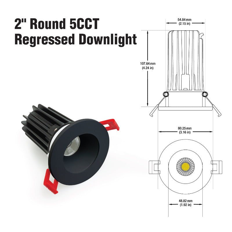 2 inch Round Regressed Downlight LED-2-S12W-5CCTWH, (5CCT) 120V 12W White - ledlightsandparts