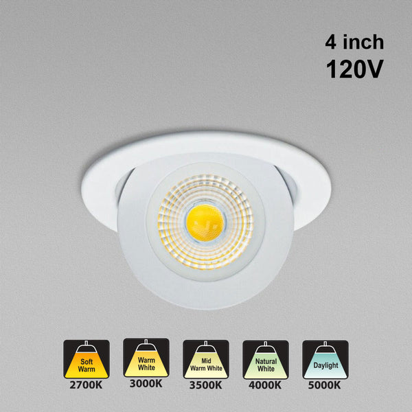 4 inch Floating Gimbal Recessed Multi Directional Dimmable light LED-4-S9W-5CCTWH-EFG, 120V 9W 5CCT(2.7K, 3K, 3.5K, 4K, 5K)