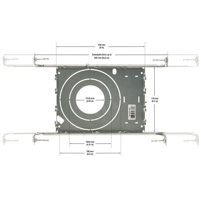 MP-UNV-346 New Construction Universal Mounting Plate for 3, 4, 6 inches with 2 hanger bar, lights