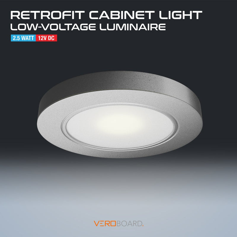 VBUN-R25-12V 2.5W LED Retrofit Cabinet Puck Light 4000k Round Silver Gray - ledlightsandparts