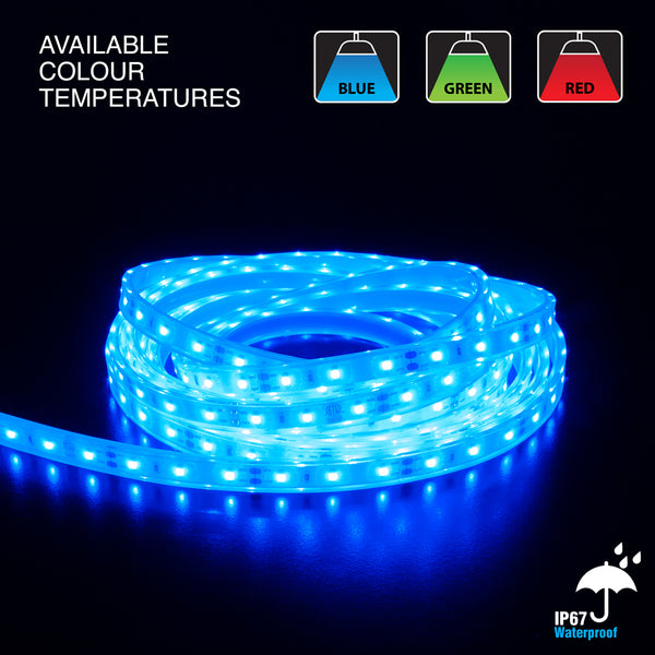 5M(16.4ft) Waterproof LED Strip 3528, 12V 1.5(w/ft) CCT(Blue, Green Red) - ledlightsandparts