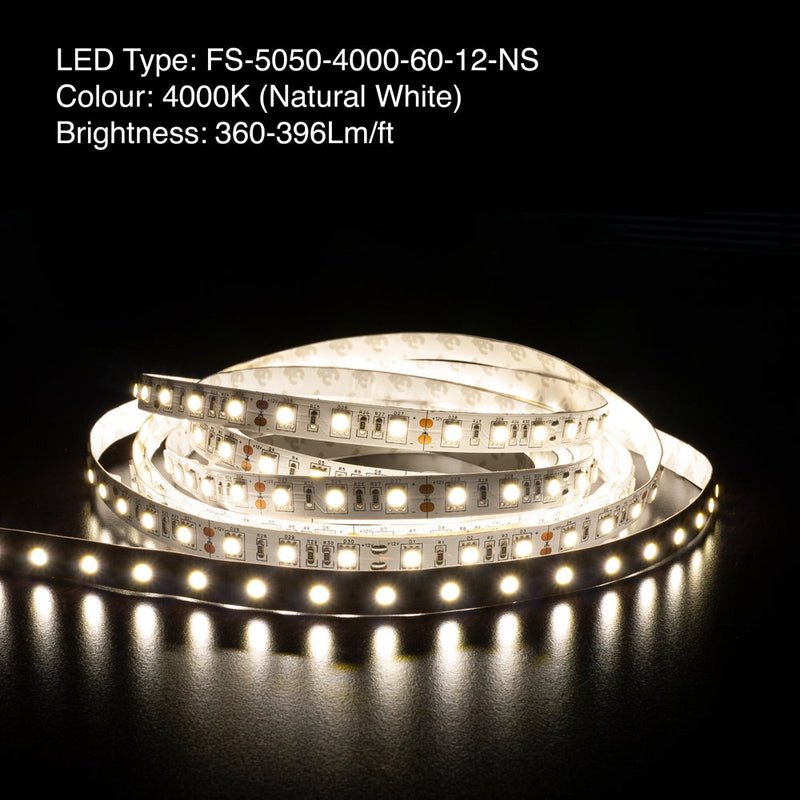 5M(16.4ft) Indoor LED Strip 5050, 12V 4.5(w/ft) 360-396(Lm/ft) 60(LEDs/m) CCT(1.5K, 2.7K, 4K, 5K) - ledlightsandparts