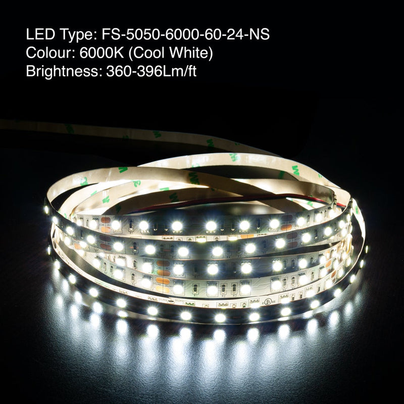 5M(16.4ft) Indoor LED Strip 5050, 24V 4.5(w/ft) 360-396(Lm/ft) 60(LEDs/m) CCT(3K, 4K, 6K) - ledlightsandparts