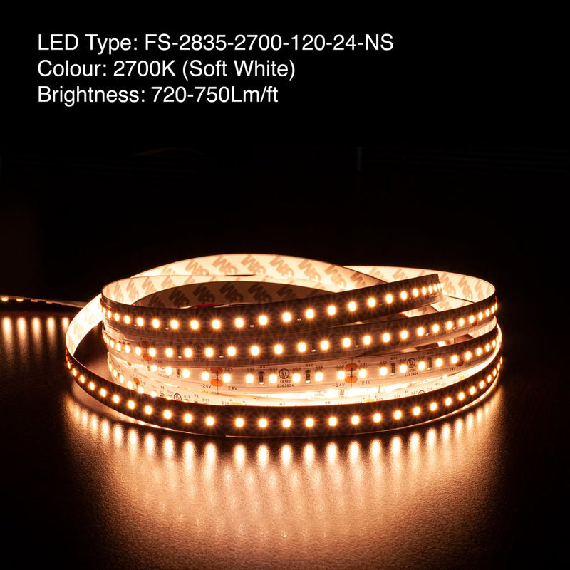 5M(16.4ft) Indoor LED Strip 2835, 24V 9(w/ft) 720-750(Lm/ft) 120(LEDs/m) CCT(2.7K, 6K) - ledlightsandparts