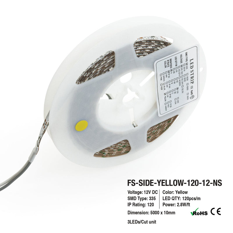 5M(16.4ft) Side Emitting LED Strip 315, 12V 3(w/ft) 120(LEDs/m) CCT(Yellow, Red, Blue) - ledlightsandparts