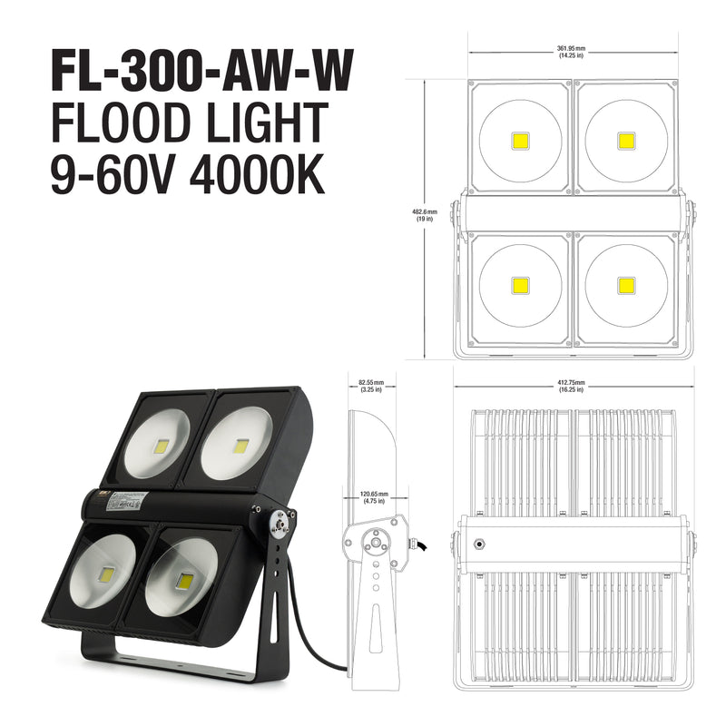 LED Outdoor Flood Light, 300W 120-277V 4000K(Natural White) - ledlightsandparts