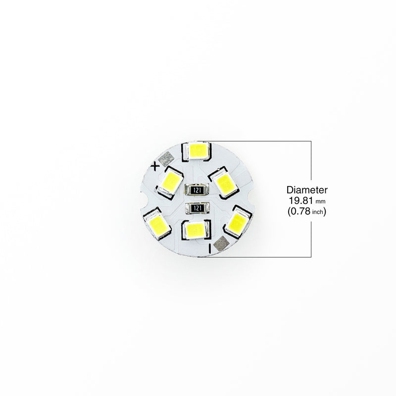 12V Flat Round PCB 6 SMD 3528 LED Cool White (6000K) - ledlightsandparts