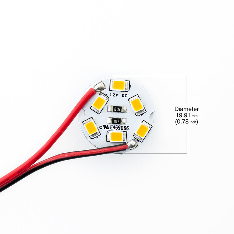 12V 6 SMD 3528 LED Flat Round PCB Dimmable Warm White (1500K-1700K) - ledlightsandparts