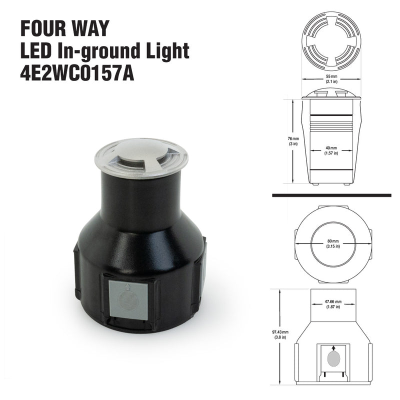 4E2WC0157A 2 inch Four Way LED In Ground Driveway light 24V 2.6W 3000K(Warm White), lightsandparts