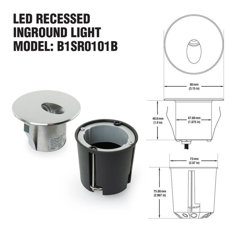 B1SR0101B Outdoor Recessed Step light and Wall light, 24V 1.46W 3000K(Warm White), lightsandparts