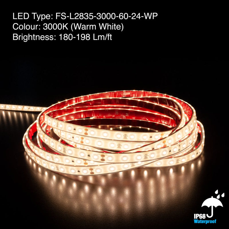 20M(65.6ft) Waterproof LED Strip L2835, 24V 1.5(w/ft) 180-198(Lm/ft) CCT(3K, 6K)