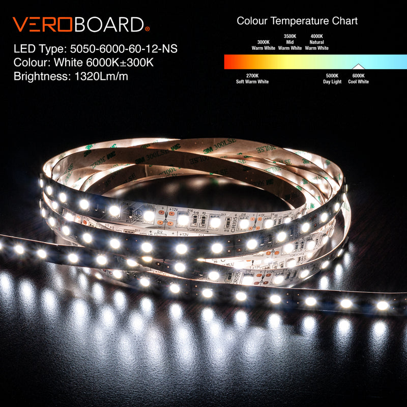 5M(16.4ft) Indoor LED Strip 5050, 12V 4.5(w/ft) 360-396(Lm/ft) 60(LEDs) CCT(3K, 6K) - ledlightsandparts
