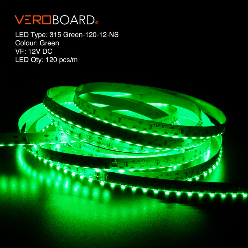 5M(16.4ft) Side Emitting Indoor LED Strip 315, 12V 3(w/ft) 329-402(Lm/ft) 120(LEDs/m) CCT(3K, 5K, Green) - ledlightsandparts