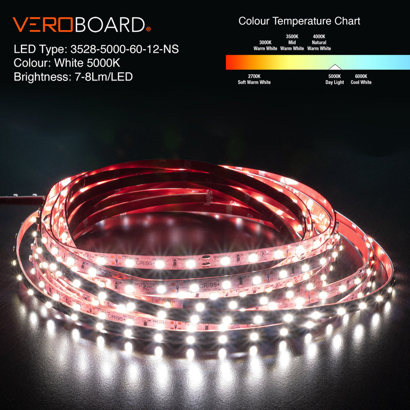 10M(32.8ft) Indoor LED Strip 3528, 12V 1.5(w/ft) 126-144(Lm/ft) 60(LEDs/m) CCT(3K, 3.5K, 4K, 5K) - ledlightsandparts