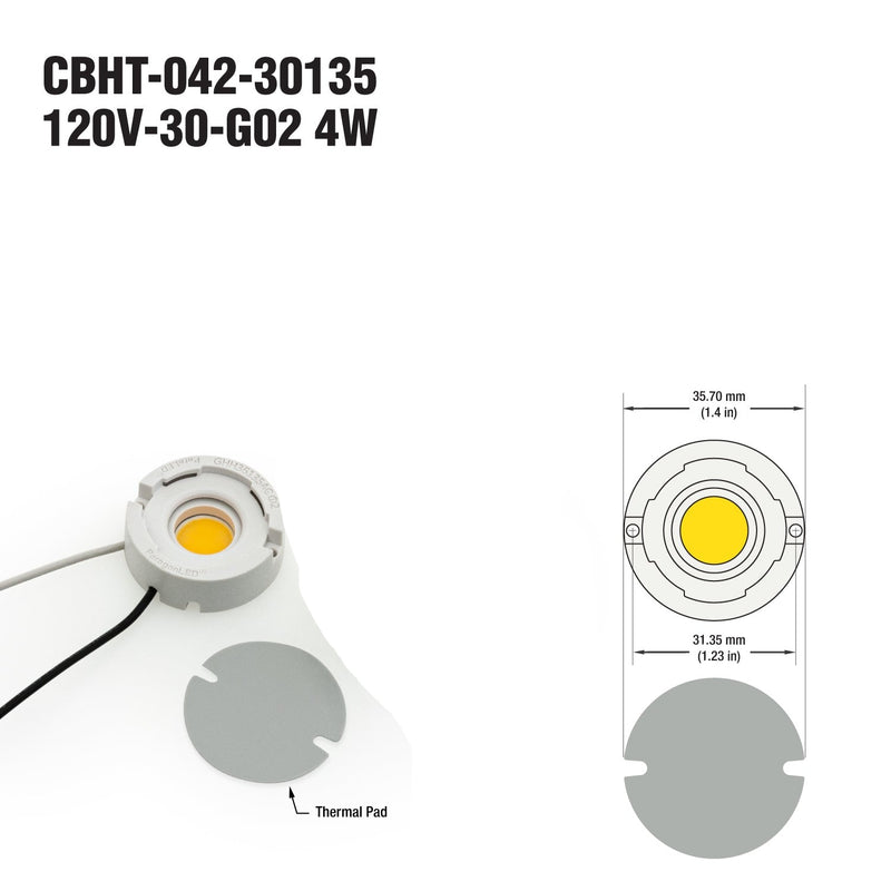 CBHT-42-30135-120V-30-G02 COB LED Module with GHH36135AC LED Holder, 120V 4W 3000K - ledlightsandparts
