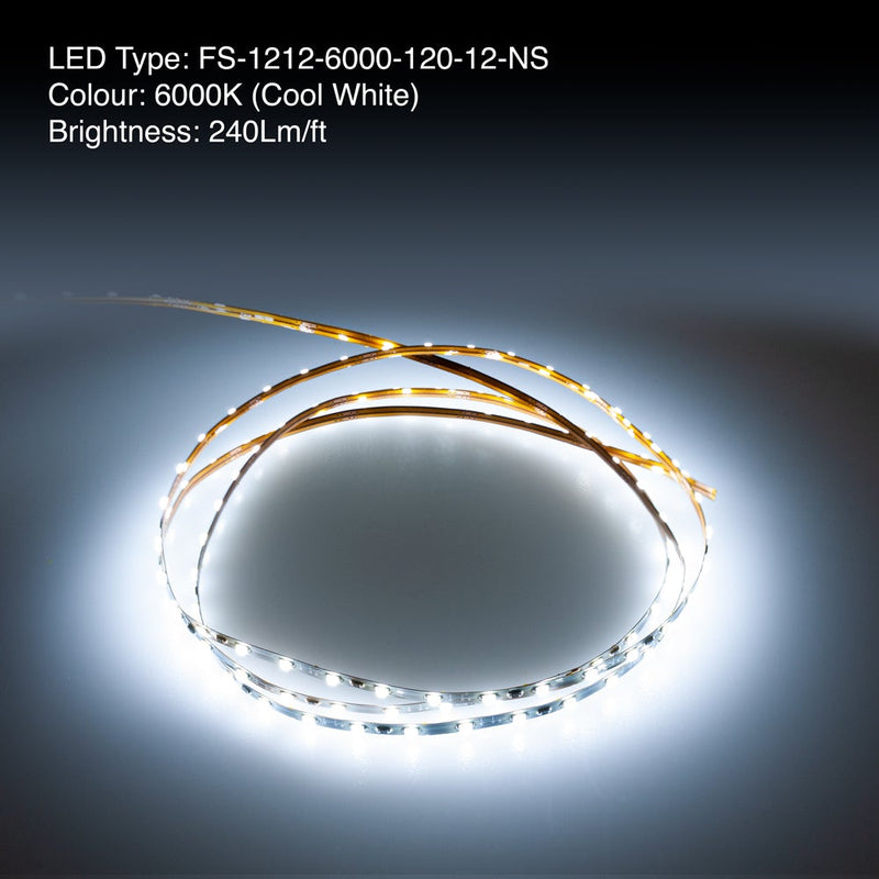 Ultrathin super bright 2mm LED Strip light 1 Meter 12V 1212SMD 240(Lm/ft) 120(LEDs/m) 6K(Cool White) - ledlightsandparts