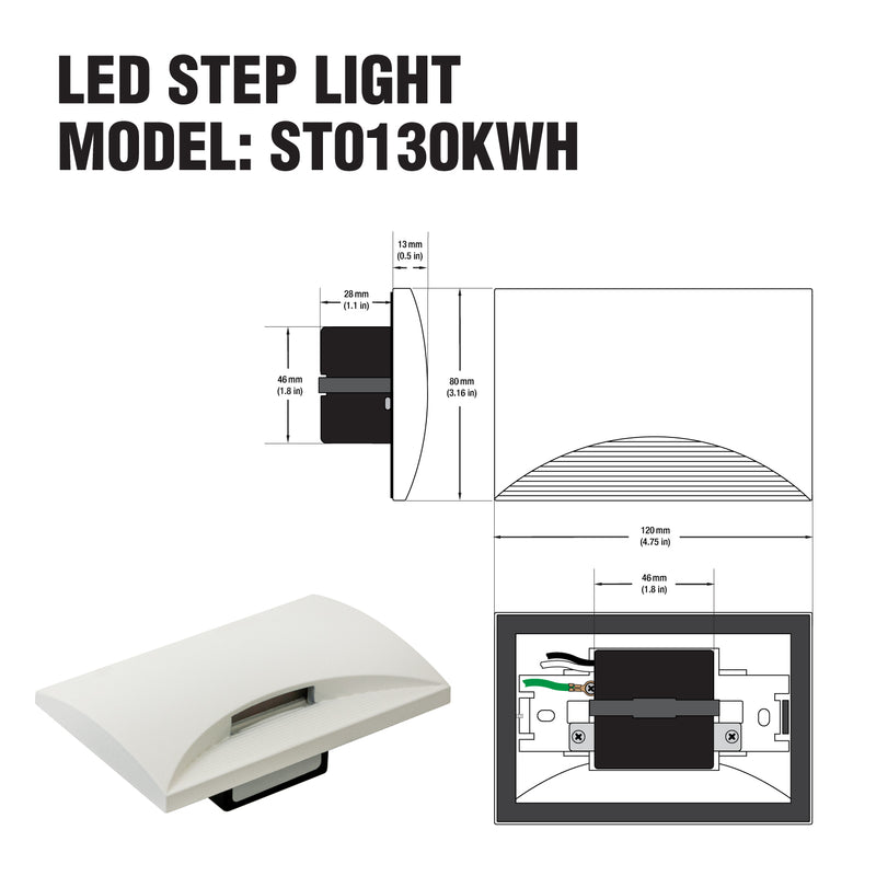 ST0130KWH LED Step Light Horizontal White, 120V 5W 3000K(Warm White) - ledlightsandparts