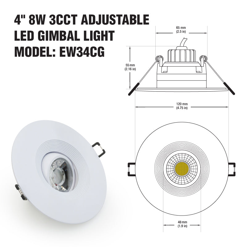 4 inch Gimbal Adjustable Downlight LED EW34CG, Lights and Parts