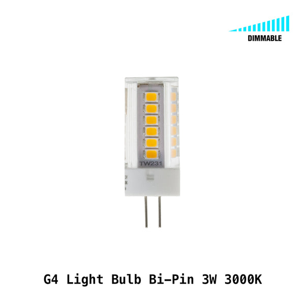 G4 Light Bulb Bi-Pin 12V 3W 3000K(Warm White) Dimmable, lightsandparts