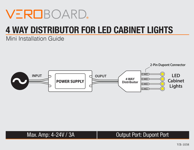 TYP LED4 4Way Distributor Box 2-pin DuPont Terminal for LED Cabinet Lights - ledlightsandparts