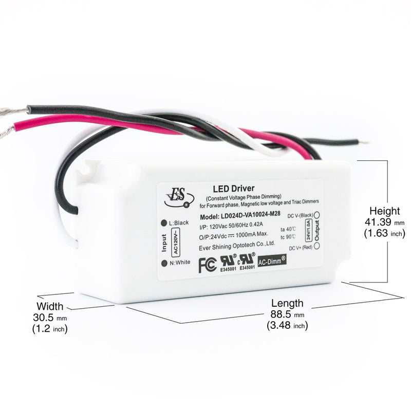 ES LD024D-VA10024-M28 J-Box Constant Voltage LED Driver, 24V 1A 24W - ledlightsandparts