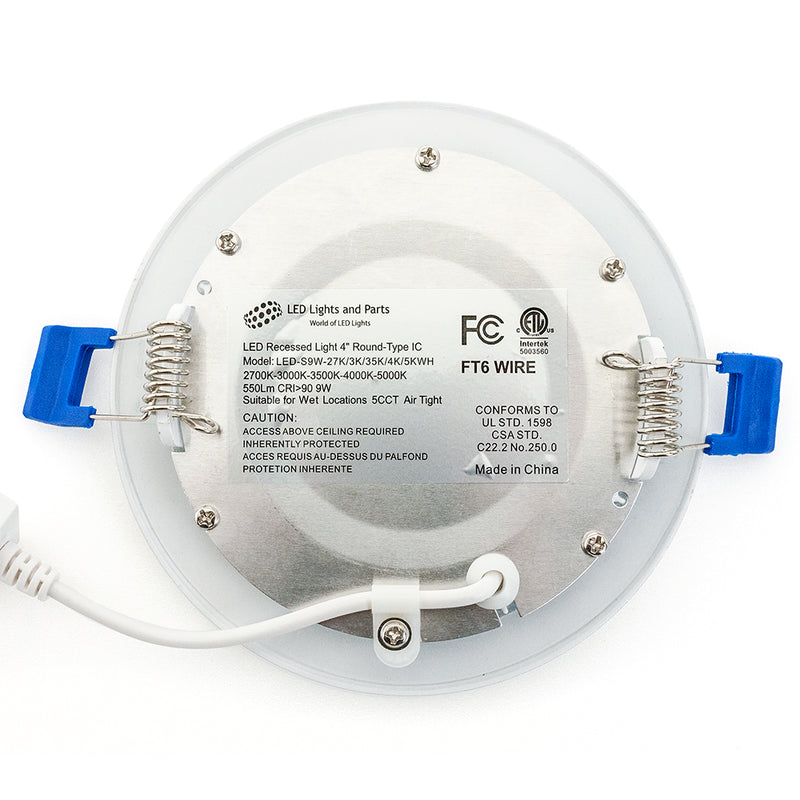 4 inch flat Round Panel light 9W 5CCT with FT6 rated wire - ledlightsandparts