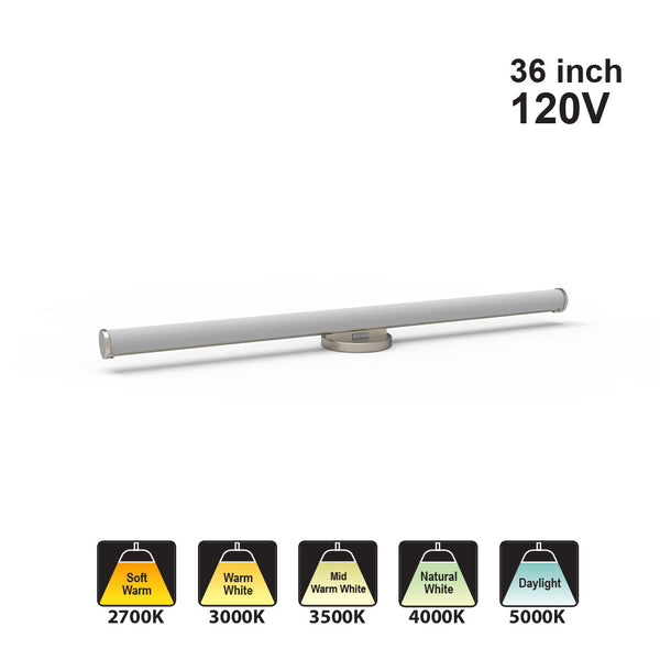 Votatec Round Bath Vanity WS36-044A-BN, 30W 2700K/ 3000K/ 3500K/ 4000K/ 5000K ADJ 120V Brushed Nickel