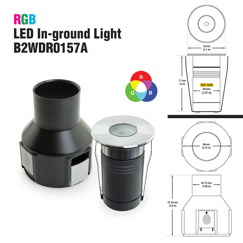 B2WDR0118A Round Recessed LED In-Ground Light, 24V 4.1W RGB