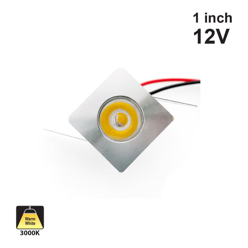 1 inch Small Square-Flat LED Recessed Light, 12V 1W 3000K(Warm White)