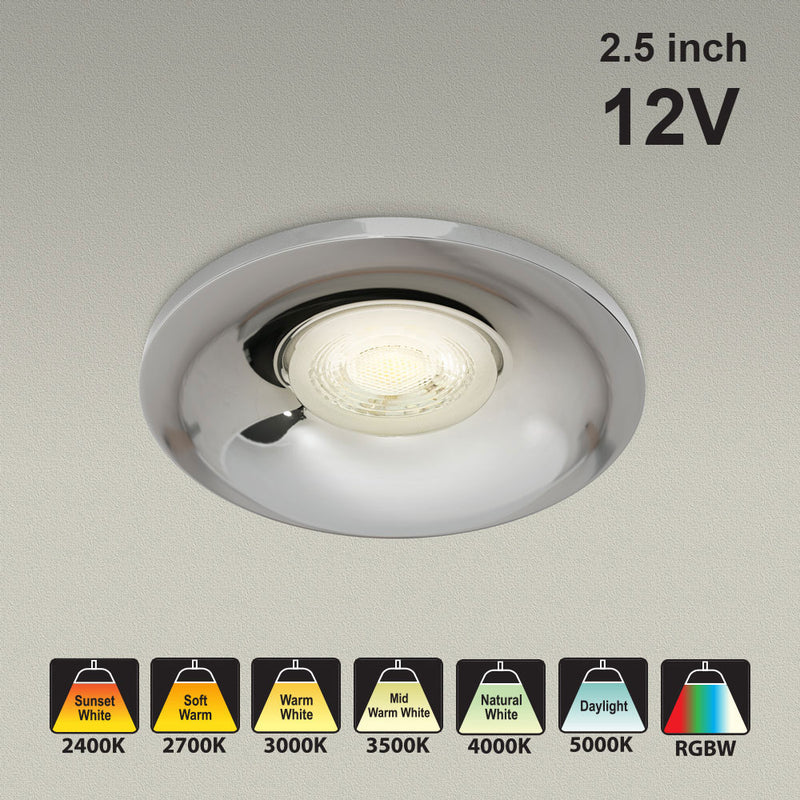 VBD-MTR-4C Recessed LED Light Fixture, 2.5 inch Round Chrome, lightsandparts