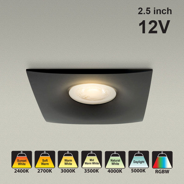VBD-MTR-12B Recessed LED Light Fixture, 2.5 inch Square Black