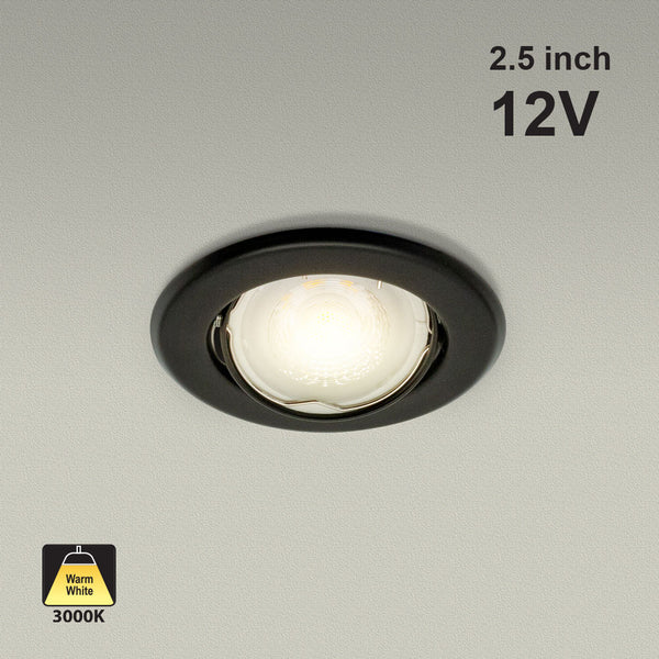 T-69 MR16 Light Fixture (Black), 2.5 inch Round Recessed Surface Adjustable Gimbal Trim
