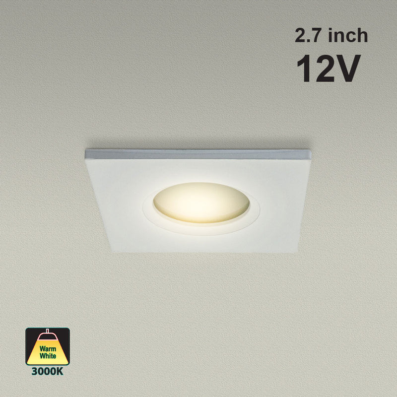 T-61 MR16 Light Fixture (White), 2.75 inch Square Pinhole Trim with Frosted Glass Diffuser