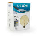 Li-Tech G40 LED Filament Bulb, 120V 5W 2200K(Amber White) - GekPower