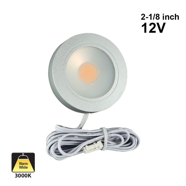 Round LED Retrofit Cabinet Puck Light, 12V 3.5W 3000K(Warm White) Silver Grey - ledlightsandparts