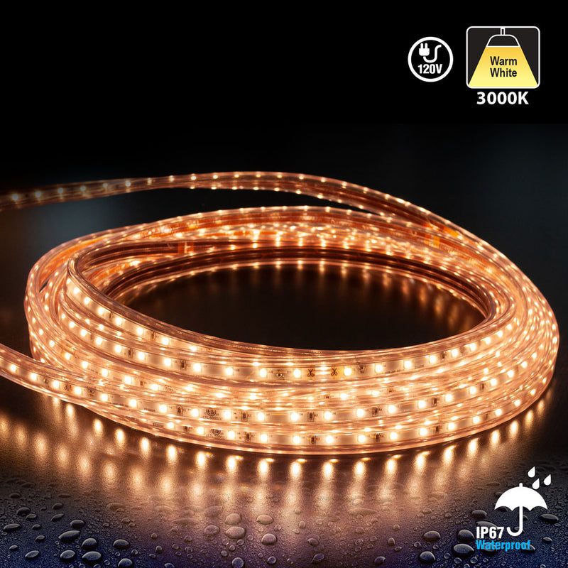 50M(164ft) Waterproof LED Strip 2835, High Voltage LED Strip Light with Power Plug, 120V 2(w/ft) 200(Lm/ft) CCT(3K, 6K) - ledlightsandparts