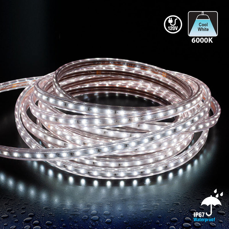 50M(164ft) Waterproof LED Strip 2835, High Voltage LED Strip Light with Power Plug, 120V 2(w/ft) 200(Lm/ft) CCT(3K, 6K) - ledlightsandparts