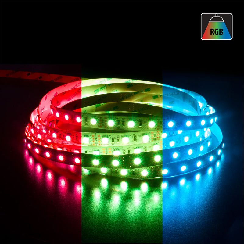 5M(16.4ft) Indoor LED Strip 5050, 12V 4.5(w/ft) 60(LEDs/m) 2600-3000MCD RGB - ledlightsandparts