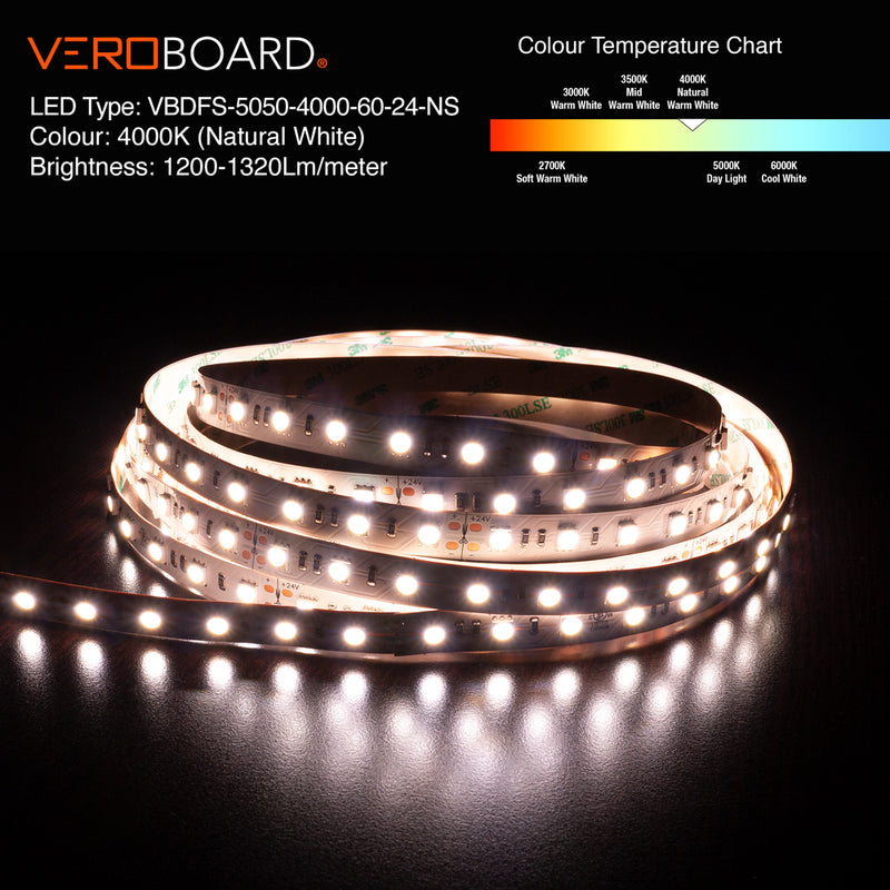 5M(16.4ft) Indoor LED Strip FS-5050-4000-60-24-NS, 24V 4.5(w/ft) 4000K(Natural White) - ledlightsandparts