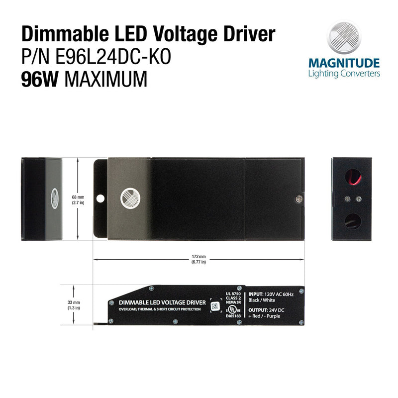 Magnitude Magnetic E96L24DC-KO Dimmable Constant Voltage LED Driver, 24V 96W - ledlightsandparts