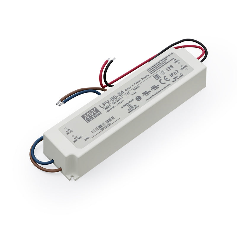 Mean Well LPV-60-24 Non-Dimmable LED Driver, 24V 2.5A 60W - ledlightsandparts